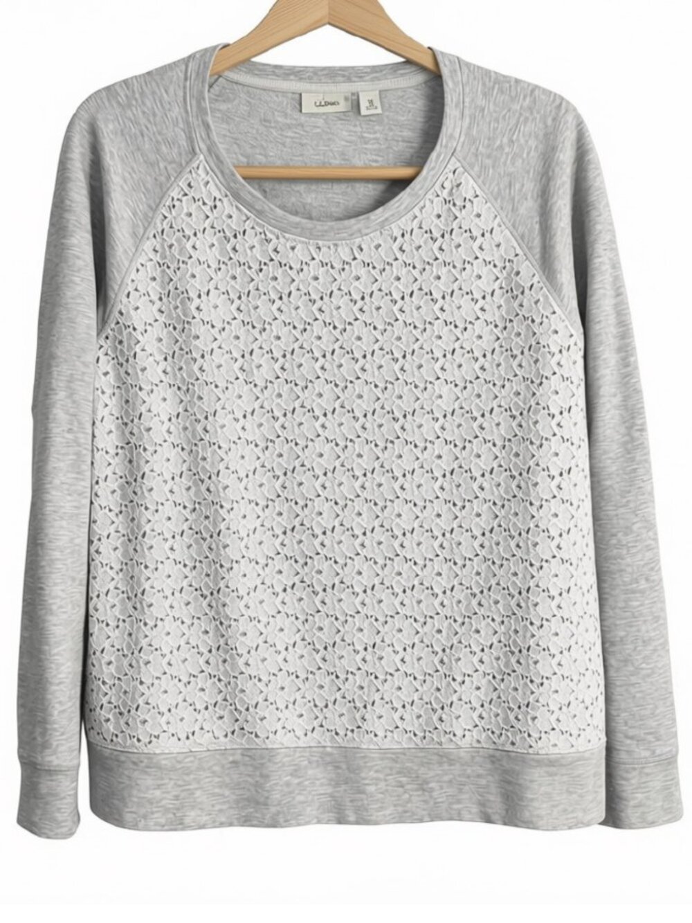 L.L.Bean Heather Gray Lace Front Sweatshirt Raglan Pullover M